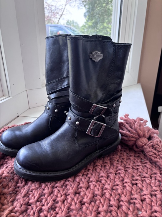 Harley-Davidson Shoes - Harley-Davidson Black Leather Strap & Buckle Moto Boots